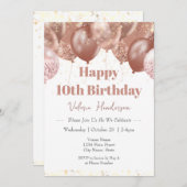 10e verjaardag roze ballonnen uitnodiging (Voorkant / Achterkant)
