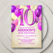 10e verjaardag roze ballonnen uitnodiging