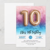 10e verjaardag roze blauw gradiënt uitnodiging (Voorkant / Achterkant)