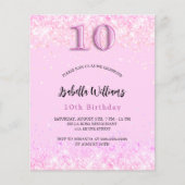 10e verjaardag roze confetti meisje budget uitnodi (Voorkant)