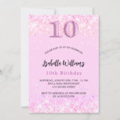 10e verjaardag roze confetti meisje feest kaart (Voorkant)