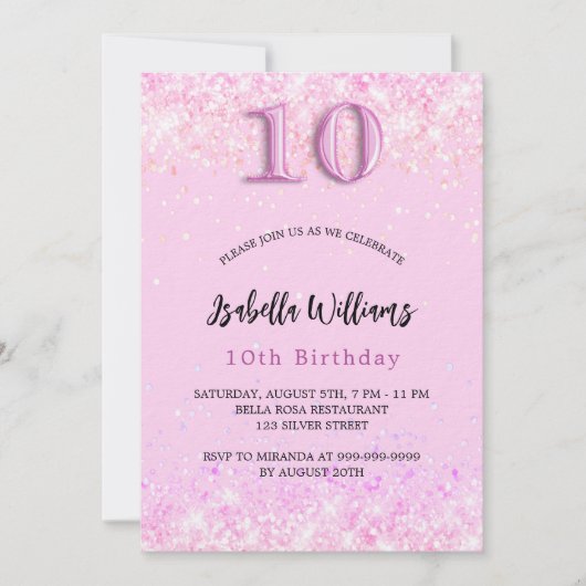 10e verjaardag roze confetti meisje party luxe kaart (Voorkant)