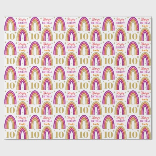10e Verjaardag Roze Glitter Custom Name Cadeaupapier (Vlak)