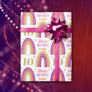 10e Verjaardag Roze Glitter Custom Name Cadeaupapier