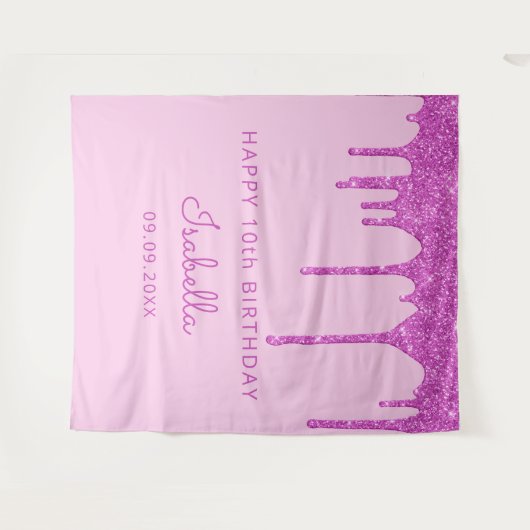 10e verjaardag roze glitter drip girl wandkleed (Voorkant (horizontaal))