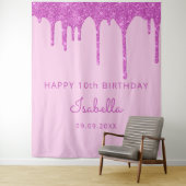 10e verjaardag roze glitter drip girl wandkleed (In situ)