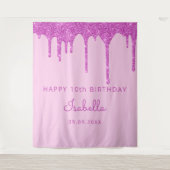 10e verjaardag roze glitter drip girl wandkleed (Voorkant)