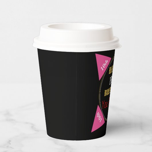 10e verjaardag Roze Goud Zwart Papieren Bekers (Rechts)