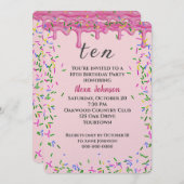 10e verjaardag roze ijsjes en strooisel kaart (Voorkant / Achterkant)