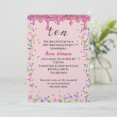 10e verjaardag roze ijsjes en strooisel kaart (Staand voorkant)