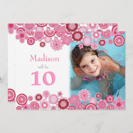 10e verjaardag Roze partijfotokaart Kaart (Voorkant / Achterkant)