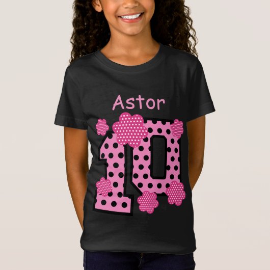 10e verjaardag roze polka stippen aangepaste naam  t-shirt (Voorkant)