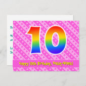 10e verjaardag: roze strepen & harten, regenboog 1 briefkaart (Voorkant / Achterkant)