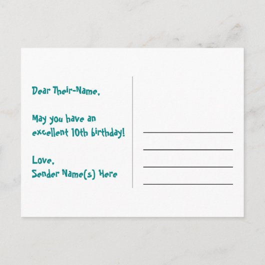 10e verjaardag: roze strepen & harten, regenboog 1 briefkaart (Achterkant)