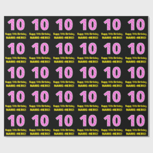 10e verjaardag: Roze strips en harten "10" + Naam Cadeaupapier