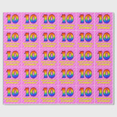 10e verjaardag: roze strips & harten, regenboognr. cadeaupapier (Vlak)