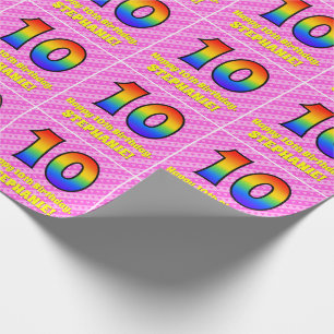 10e verjaardag: roze strips & harten, regenboognr. cadeaupapier
