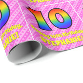 10e verjaardag: roze strips & harten, regenboognr. cadeaupapier (Rol Hoek)