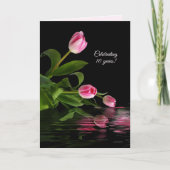 10e verjaardag roze tulpen in water kaart (Voorkant)