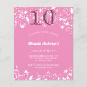 10e verjaardag roze witte sterren budget uitnodigi (Voorkant)