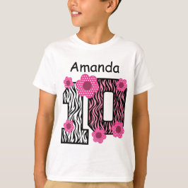 10e verjaardag Roze Zebra Aangepaste naam B01 T-shirt