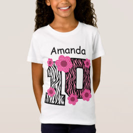 10e verjaardag Roze Zebra Aangepaste naam B01 T-shirt