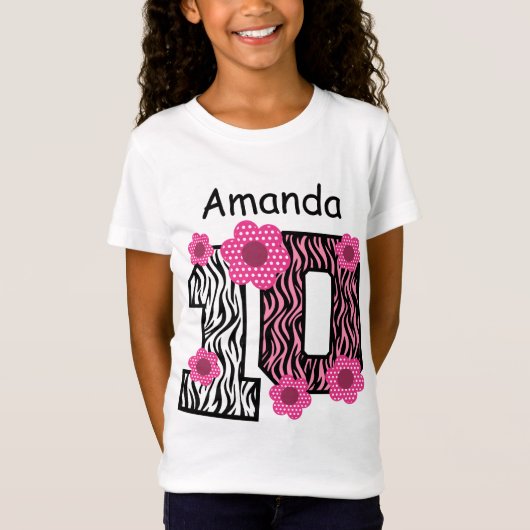 10e verjaardag Roze Zebra Aangepaste naam B01 T-shirt (Voorkant)