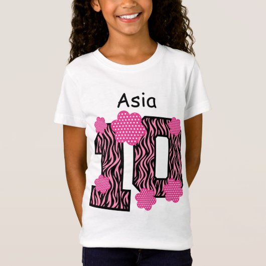 10e verjaardag Roze Zebra Aangepaste naam V025A3 T-shirt (Voorkant)