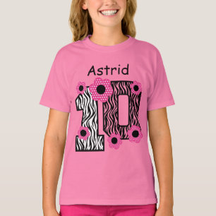 10e verjaardag Roze Zebra Aangepaste naam V025A4A T-shirt