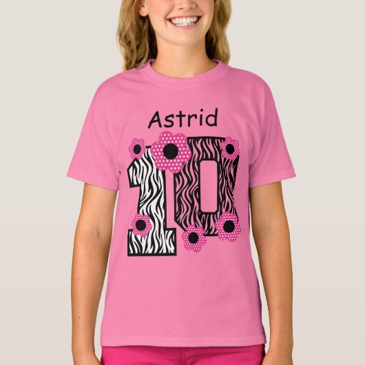 10e verjaardag Roze Zebra Aangepaste naam V025A4A T-shirt (Voorkant)