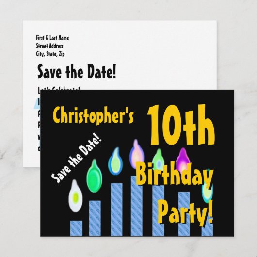 10e verjaardag Save the Date Feestelijke Kaarsen V Aankondigingskaart (Voorkant / Achterkant)