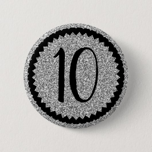 10e verjaardag Silver Glitter Classic Ronde Button 5,7 Cm (Voorkant)