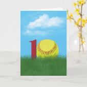 10e verjaardag softbal in groen gras kaart (Gele Bloem)