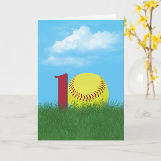 10e verjaardag softbal in groen gras kaart (Gele Bloem)