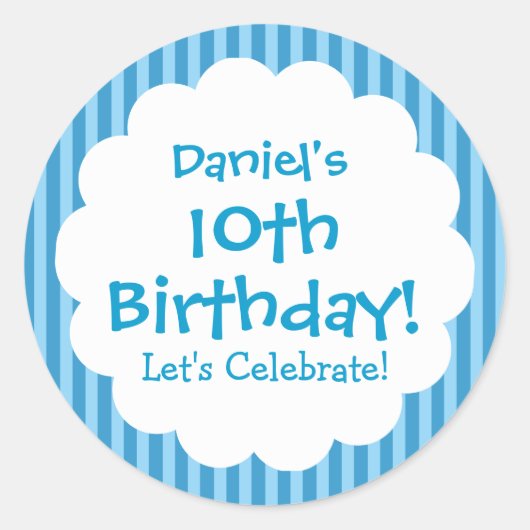 10e Verjaardag Sticker Blauwe Strepen V1C (Voorkant)