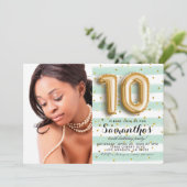 10e verjaardag Striped Gold-portret Kaart (Staand voorkant)