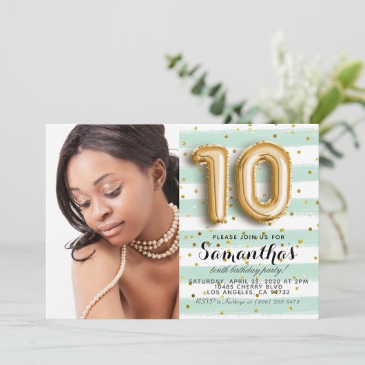 10e verjaardag Striped Gold-portret Kaart (Staand voorkant)