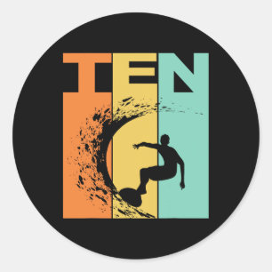 10e verjaardag surfen strand thema 10 jaar oud Bo Ronde Sticker