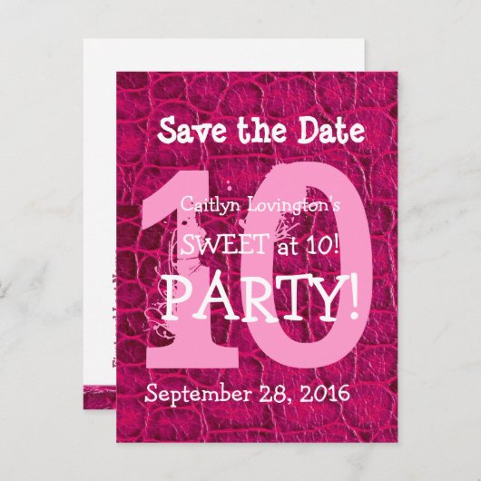10e Verjaardag Sweet at Ten Pink Alligator Print Aankondigingskaart (Voorkant / Achterkant)