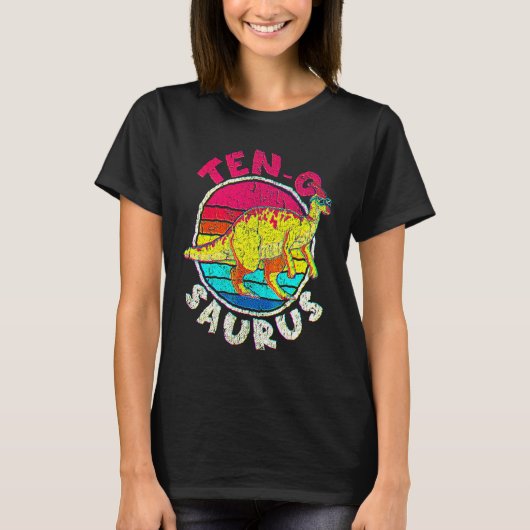 10e verjaardag Tien op Saurus i Parasaurolophus Fa T-shirt (Voorkant)
