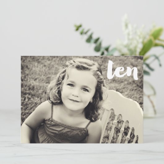 10e verjaardag Tien uitnodiging voor fotobedekking (Staand voorkant)