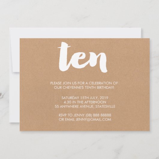 10e verjaardag Tien uitnodiging voor fotobedekking (Achterkant)