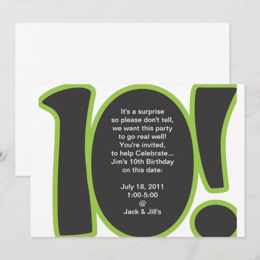 10e verjaardag Uitnodiging (Voorkant / Achterkant)