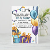 10e verjaardag uitnodiging Gold Glitter (Staand voorkant)