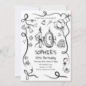 10e verjaardag uitnodiging, grillige 10e verjaarda kaart (Voorkant)