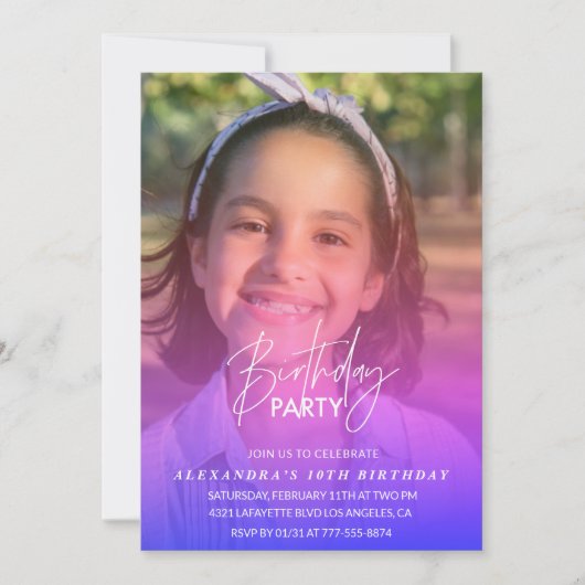 10e verjaardag uitnodiging Party Foto Rainbow (Voorkant)