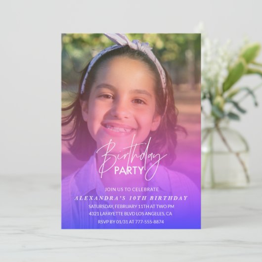 10e verjaardag uitnodiging Party Foto Rainbow (Staand voorkant)