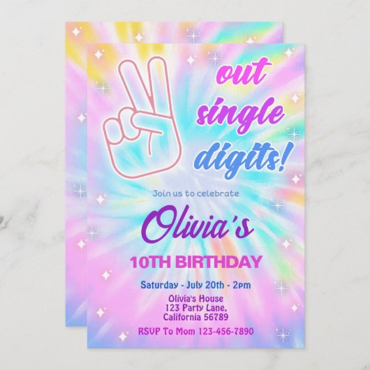 10e verjaardag uitnodiging rust uit enkele cijfers (Voorkant / Achterkant)