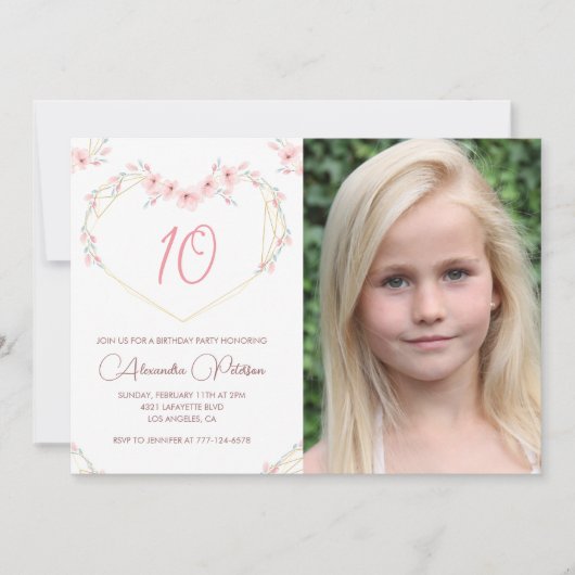 10e verjaardag uitnodigingen Boho Floral Foto (Voorkant)