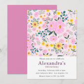 10e verjaardag uitnodigingen Boho Floral Pink (Voorkant / Achterkant)